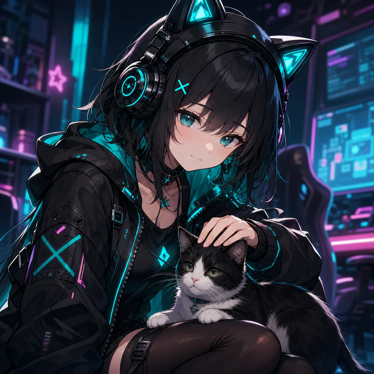 本物の猫をかわいがる星宮ミヨ
